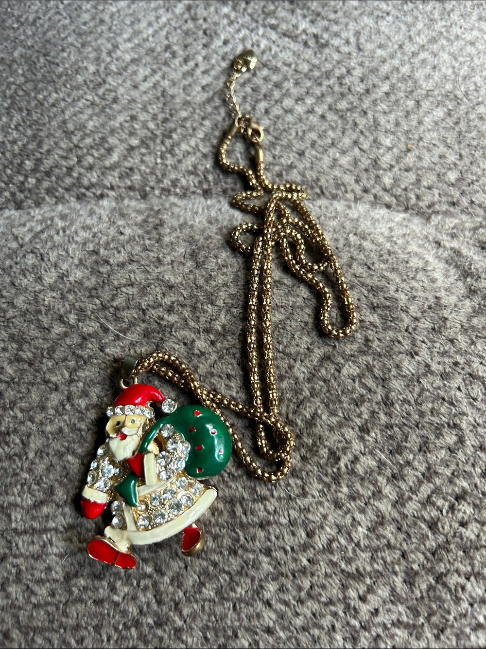 Santa Claus Holiday Pendant Necklace in Red, Green, Gold